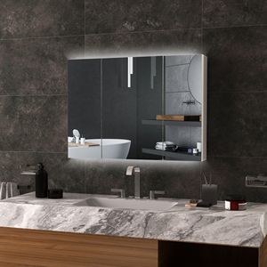 Armadietto a specchio da bagno con ricarica USB con ripiano regolabile 35.5 "W X 25.5" H portaoggetti bianco - Product Image 2