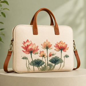 Sac pour ordinateur portable en toile florale avec matériau en jute, imperméable et antivol, compatible GPS, personnalisable, durable, écologique, grande capacité - Product Image 1