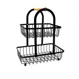 Heavy Duty Black Metal Mesh Firewood <b>Basket</b> with Round Wood Handles Indoor Outdoor Log Carrier Decorative Hearth Storage Bin - Product Image 6