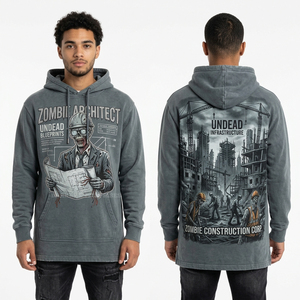 Sweat à capuche zippé vert olive délavé personnalisé pour homme, style urbain, streetwear graphique, en molleton épais, effet vieilli - Product Image 4