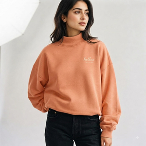 Suéter de Cuello Alto para Mujer, Marca Privada, Ligero, de Algodón y Felpa, Mangas Largas, Puños Acanalados, Logotipo Personalizado - Product Image 1