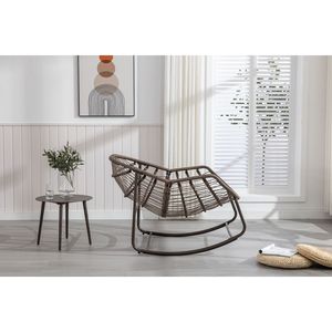Sedia a Dondolo Reclinabile in Rattan Grigio per Esterni con Cuscino Imbottito per Veranda, Soggiorno, Patio e Giardino - Product Image 2