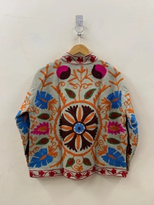 Bohemian Vintage Floral Embroidered Finished <b>Velvet</b> Cotton Reversible Thick Winter Suzani Overcoat <b>Jacket</b> Windproof Breathable - Product Image 2