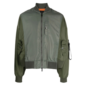 Chaquetas satinadas con cremallera de diseño personalizado, color verde oliva, manga larga, ligeras, de corte regular, material de poliéster, tipo bomber. - Product Image 2