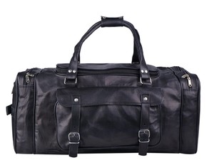 Sac de voyage de luxe en cuir véritable noir, grand sac de sport, sac de week-end, sac de voyage multi-poches, organisateur, polyester rembourré, fermeture éclair - Product Image 5