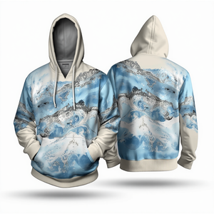 Sweat à capuche de luxe pour homme, en coton épais, coupe oversize, imprimé évasé, avec motif artistique moderne dégradé bleu - Product Image 2