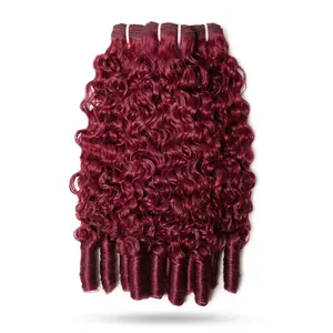 Perruque 100% cheveux humains Remy à trame, bouclée, avec mèches, entièrement en dentelle, longue, rouge foncé, texture ondulée naturelle, personnalisable - Product Image 6