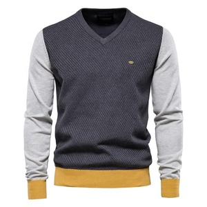 Wholesale OEM Men's Cotton Sweaters Troja Casual V-Neck New Urban Style Geansai Knitted Pullover Genser Winter Ribbed Sweaters - Product Image 1