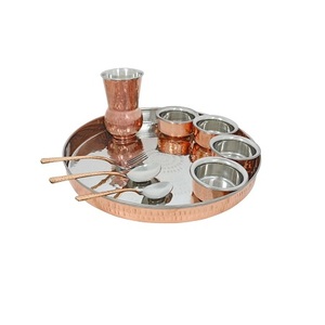 Ensemble de neuf pièces Thali martelé en acier inoxydable avec ustensiles de cuisine Thali de qualité supérieure pour la maison et l'hôtel - Product Image 1