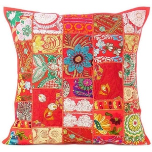Housse de coussin carrée en Patchwork ethnique fabriqué à la main indienne, 16x16 pouces, Unique et Hippy, décoration de la maison, housse de coussin en Patchwork - Product Image 4