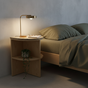 Table d'appoint moderne pour chambre et salon, étagère en bois d'hévéa écoresponsable du Vietnam et placage MDF, design gonflable, garantie 1 an - Product Image 4