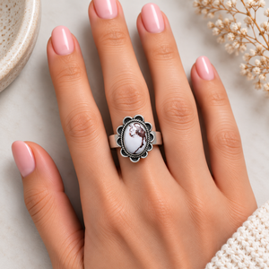 Anillo de Turquesa con Diseño de Flor Ovalada, Estilo Boho Occidental, Hecho a Mano, Joyería con Piedras Preciosas, Regalo para Mujer - Product Image 2