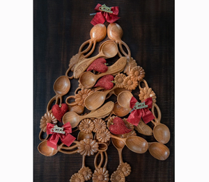 Cuillère en bois artisanale avec motif de fleurs et de feuilles, fabriquée au Vietnam, vente en gros, étiquette personnalisée, cuillère en bois artisanale décorative - Product Image 1