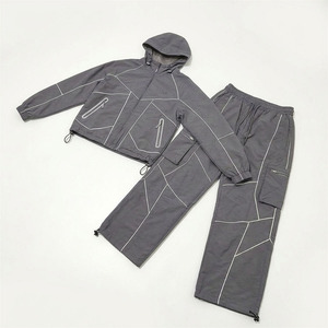 OEM Customized Outdoor Sportswear Men's Polyester Nylon Windbreaker Zip-Up Track Jacket with Hood and Knitted <b>Pants</b> - Product Image 1