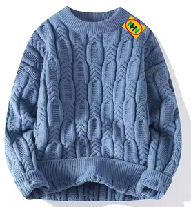 Suéter de lana/acrílico personalizado para hombre, talla grande, cuello tipo almohada, teñido liso, para invierno cálido - Product Image 2