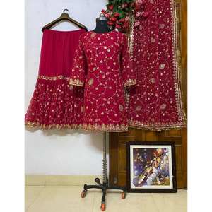 Hermoso conjunto de tela de gasa talla XL con top, pantalón y dupatta para fiestas - Product Image 5