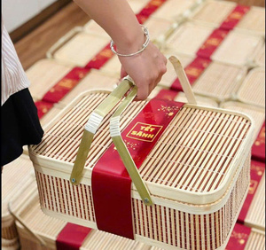 Handmade Square Bamboo Basket with Handle Natural Storage Basket for Cake Fruit Vietnam Manufacturer Bulk Wholesale Export - Product Image 1