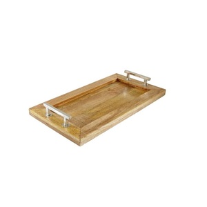 Plateau de service en bois naturel fait main, plateau rustique pour le petit-déjeuner avec poignées pour le café, le thé, les collations, la nourriture, le restaurant - Product Image 1