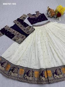 Última Colección de Lehenga-Choli de Diseñador con Vichitra Pesado y Bordado con Hilo, con Koti, Fabricante de Surat - Product Image 5