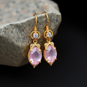 Pendientes de lujo para mujer, joyería de moda, pendientes de cuarzo rosa, venta al por mayor, a granel para mujeres y niñas - Product Image 2
