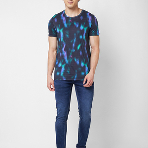 Camiseta de Manga Corta con Cuello Redondo y Estampado Tie-Dye para Hombre, Corte Ajustado, Estilo Casual, Material Transpirable de Poliéster - Product Image 1