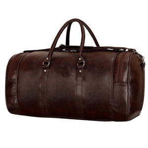 Sac de voyage vintage en cuir marron avec sangle réglable et amovible et doubles poignées, grande capacité, fermeture éclair - Product Image 2