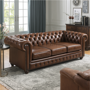 Brown Leather Chesterfield <b>Sofa</b> 3 Seater Manufacturer Factory Tufted Couch for Living Room Hotel Office Wholesale Export - Product Image 1