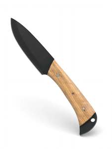 Outil de cuisine artisanal en acier noir avec manche en bois naturel, décoration culinaire - Product Image 1