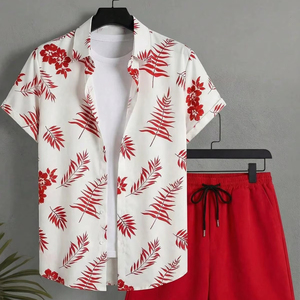 300Grams Men's Casual Summer Shirt Breathable Anti-Pilling Satin Fabric Short Sleeve Floral Printed Design satin 100% polyest - Product Image 3