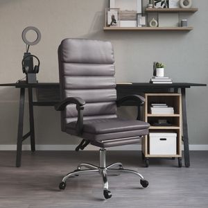 Chaise de bureau en similicuir gris avec fonction massage, grande construction en contreplaqué et métal - Product Image 1