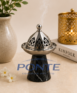 Natural Black Marble <b>Bakhoor</b> Burner With Metal Lid Arabic Style Mubkhar Incense Holder For <b>Oud</b> And Charcoal Modern Home Decor - Product Image 4