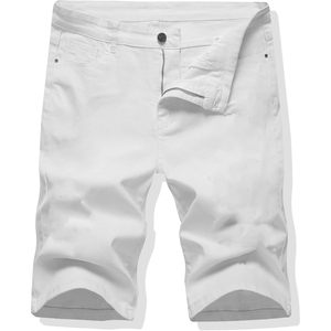 2025 short en jean décontracté pour hommes coupe décontractée lavage coloré extensible avec imprimé en détresse Style droit taille moyenne Jean foncé - Product Image 1