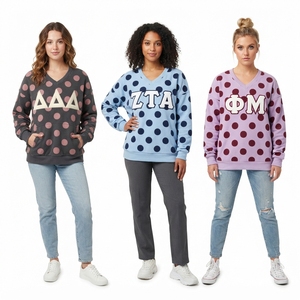Sweat-shirt en molleton à col en V à carreaux avec lettres grecques brodées, pull d'hiver pour femme, coupe classique, anti-boulochage, tricoté - Product Image 5