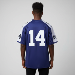 Camiseta de Fútbol Americano Azul para Hombre, Cuello en V, Manga Corta, Número 14 Estampado, Uniforme de Poliéster que Absorbe la Humedad, Estilo con Números de Equipo - Product Image 2