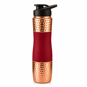 Bouteille d'eau en cuivre martelé, finition rouge mate, isotherme sous vide, anti-fuite, avec couvercle rabattable, pour la randonnée et le fitness en extérieur - Product Image 1