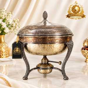 Antique Silver Embossed <b>Chafing</b> <b>Dish</b> <b>Buffet</b> Food Warmer With Ornate Square Stand Floral Etched Catering Equipment Hotel <b>Set</b> - Product Image 4