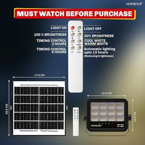 Projecteur solaire LED Homehop 100W, étanche, sans fil, automatique, pour extérieur, maison, jardin, balcon, terrasse (3 couleurs) - Product Image 2