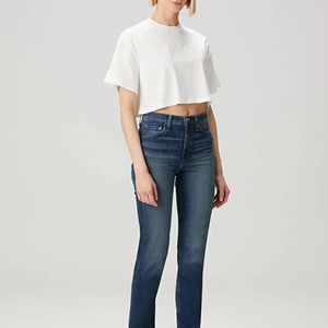 Camiseta Corta de Cuello Redondo Blanca para Mujer, Corte Holgado, 100% Algodón Jersey, Informal, para Primavera/Verano - Product Image 4