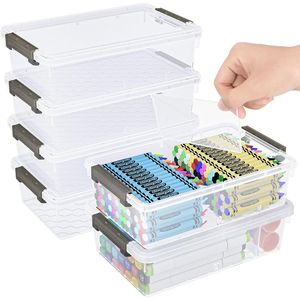 Confezione da 6 Scatole Portamatite in Plastica Trasparente Extra Large con Divisorio Rimovibile, Organizer Rinforzato per Pastelli, Scatole Impilabili per Materiali di Carta - Product Image 1