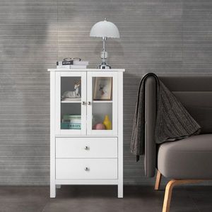 Mobile Laterale FCH in Stile Nordico Minimalista con Doppie Ante e Due Cassetti, Verniciato Bianco, per TV e Bagno - Product Image 5