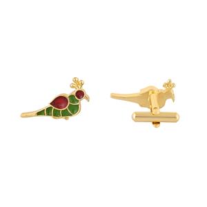 Mancuernillas de Lujo con Diseño de Pájaro Chapadas en Oro para Hombre, Esmalte Verde y Rojo, Accesorios Formales para Camisa, Regalo de Boda o Negocios - Product Image 4