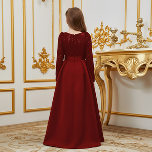 Vestido de niña con lentejuelas y cuello en V, bordado de terciopelo, manga larga, para fiesta formal, precio de fábrica, para minoristas B2B - Product Image 2