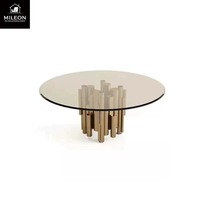 Ensemble de table à manger ronde en verre avec cadre en acier inoxydable doré de luxe de haute qualité pour la salle à manger à domicile