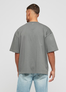 T-shirt en coton gris uni surdimensionné pour homme, manches courtes, col rond, design uni décontracté, tricoté, coupe classique, longueur normale, anti-rétrécissement - Product Image 2