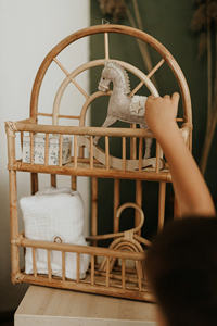Estante de pared de ratán Natural Arch, estantería flotante de bambú Sunburst de 2 niveles, estanterías flotantes pequeñas para dormitorio, cesta de juguetes para niños, decorativa - Product Image 3