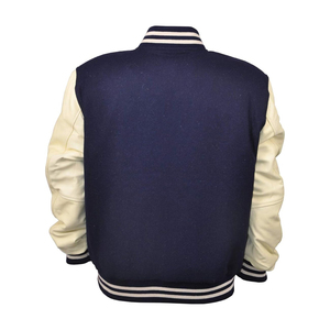Veste universitaire bleu marine et crème pour homme avec fermeture boutonnée, style preppy, mélange de coton, coupe classique, pour l'automne - Product Image 3