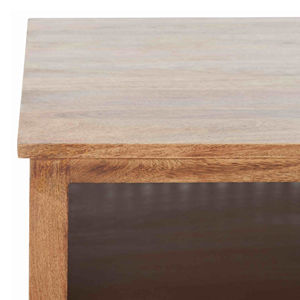 Mesa de Centro de Madera de Mango Sólida con Estante, 36 Pulgadas, Acabado Marrón Rústico, Mesa de Sofá con Tallado Geométrico para Sala de Estar - Product Image 5