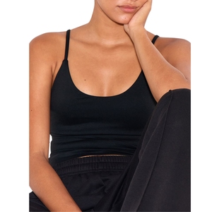 Débardeur côtelé noir pour femme, col en U profond, dos nu, sans manches, coupe ajustée, pour le yoga, vente en gros sur mesure, direct usine, été - Product Image 3