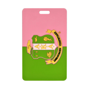 Shield Color Block Luggage Tag Pink & Green PVC Travel Bag Tag with Crest ID Address Card Holder <b>Suitcase</b> Travel Accessory - Product Image 2