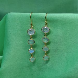 Joyería de Plata de Ley 925 Chapada en Oro para Bodas, Juego de Aretes Colgantes con Piedra de Cuarzo Rosa para Mujer - Product Image 6